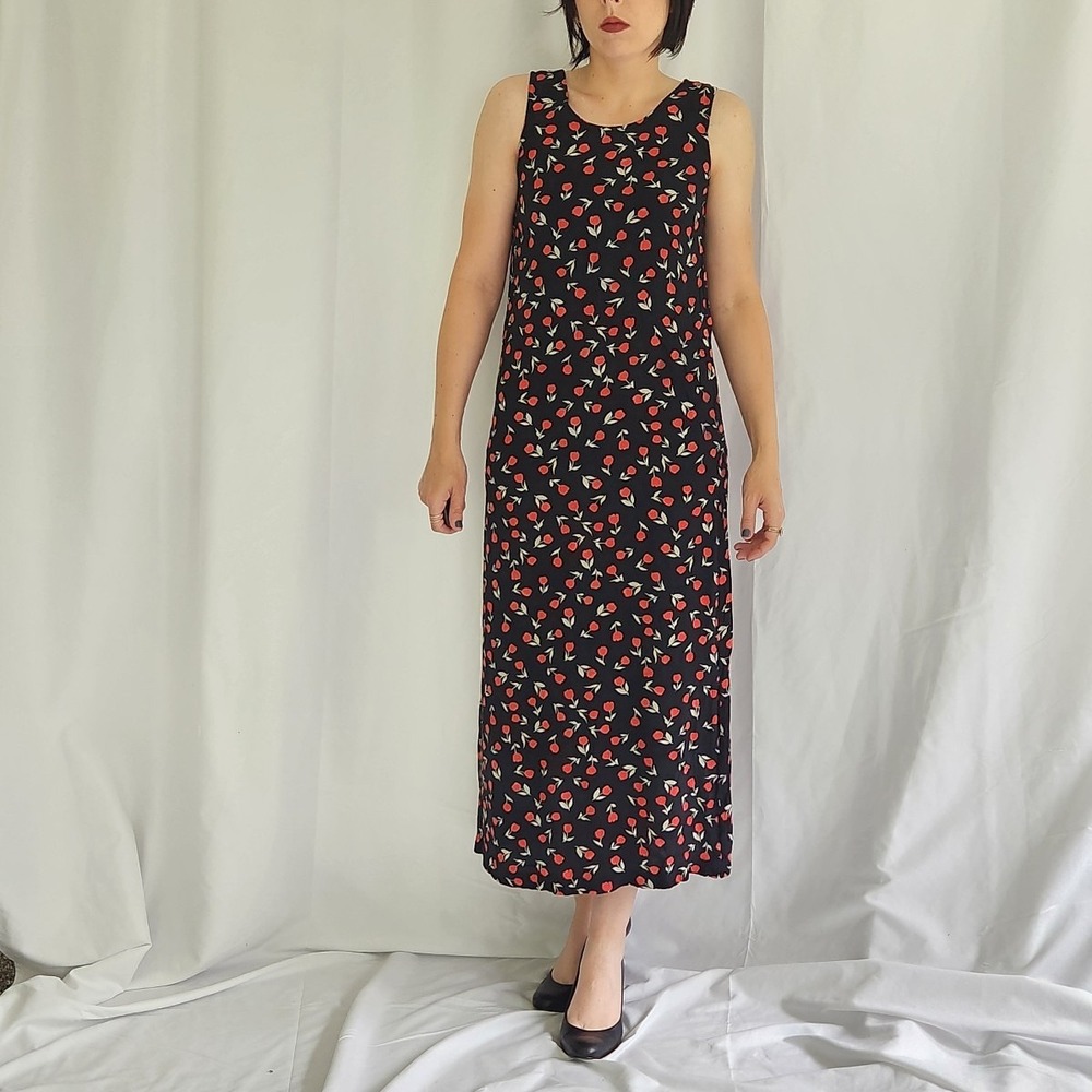 90s/00s Tulip Print Rayon‎ Sheath Dress
